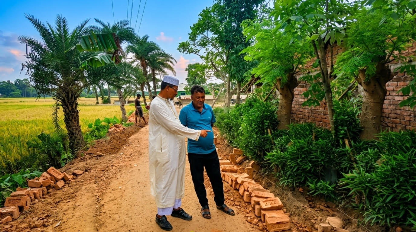 সড়কে নিম্নমানের ইট ব্যবহারের প্রতিবাদ, তদারকিতে জামায়াত নেতা ও প্রকৌশলী