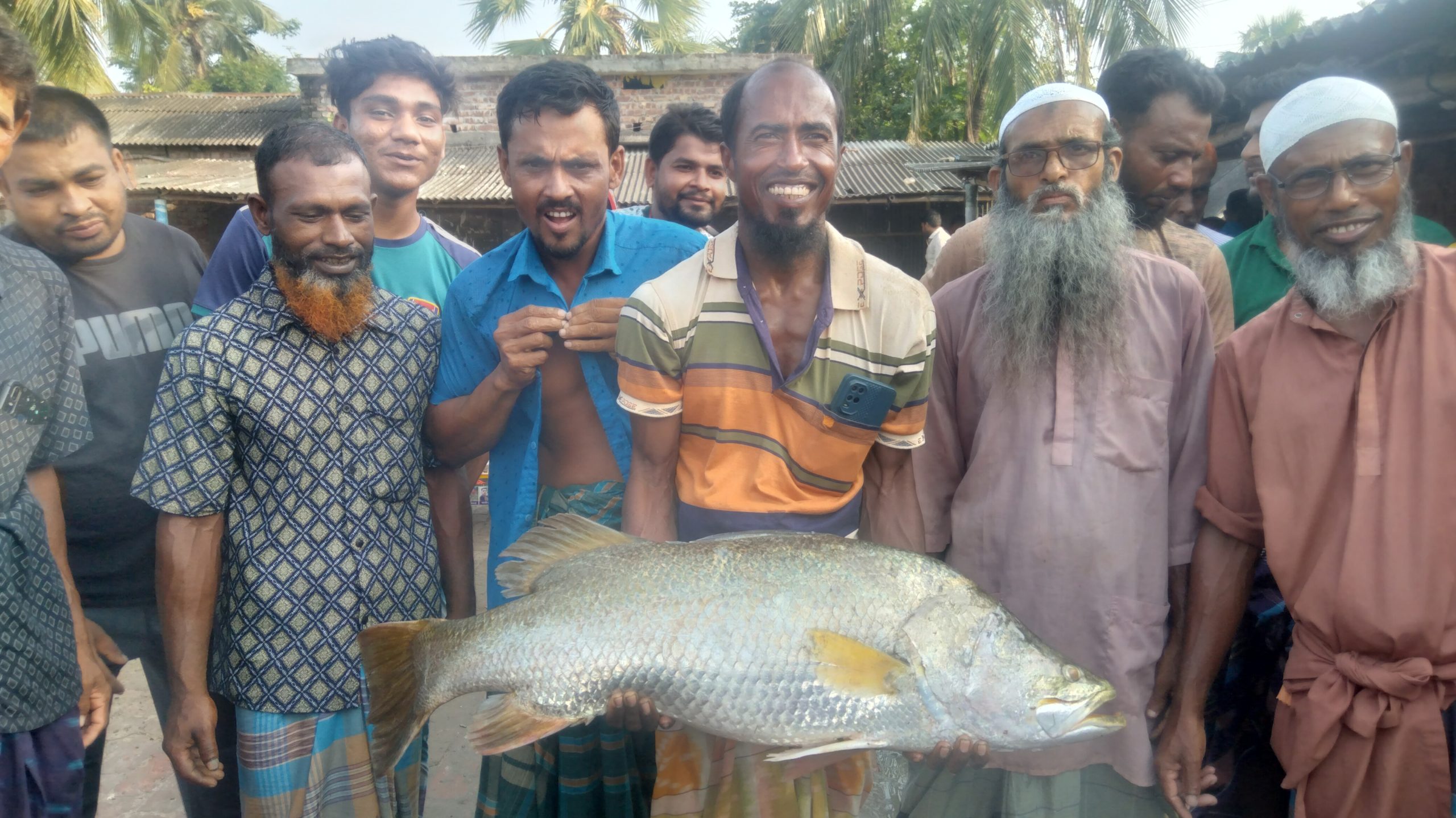 খোলপেটুয়া নদীতে ধরা পড়ল ১২ কেজির বিশাল ভেটকি, দেখতে জনতার ভিড়