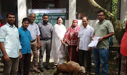 তালায় ২৯ উপকারভোগীর মাঝে ছাগল, ভেড়া ও ঘর বিতরণ