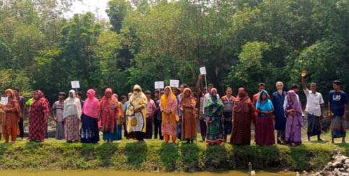 খালের ইজারা বাতিল ও সর্বসাধারণের জন্য উন্মুক্তের দাবিতে দেবহাটায় মানববন্ধন