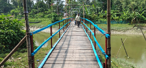কলারোয়ার দক্ষিণ মুরারিকাটিতে ঝুঁকিপূর্ণ কাঠের সাঁকো, পাকা সেতুর দাবি